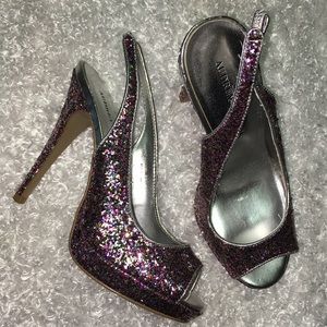 Epic Audrey Brooke Open Toe Glitter Sling-Back Heels